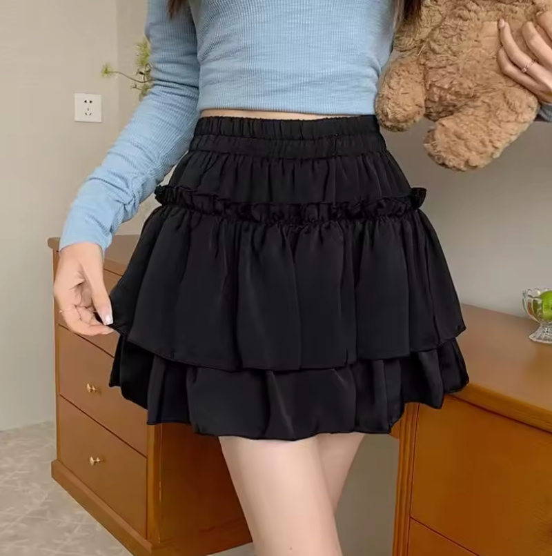 Jupe taille haute à volants