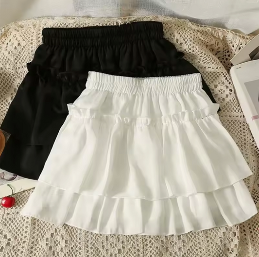 Jupe taille haute à volants