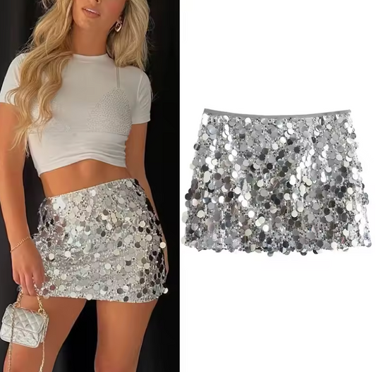 Jupe à paillettes argentée